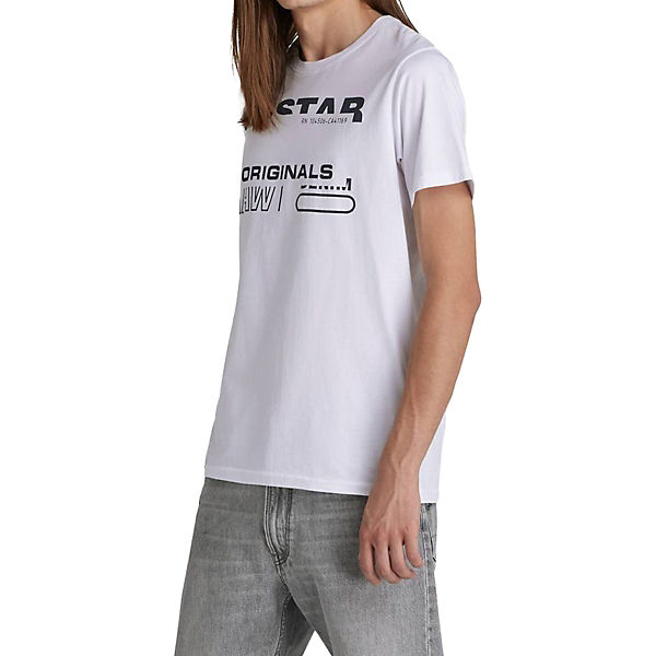 Bekleidung T-Shirts G-Star RAW Herren T-Shirt - Originals r t Rundhals Logo Organic Cotton einfarbig T-Shirts weiß
