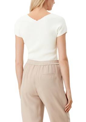 s.Oliver BLACK LABEL Rippshirt mit kantigem V-Ausschnitt Pullover creme SE10484