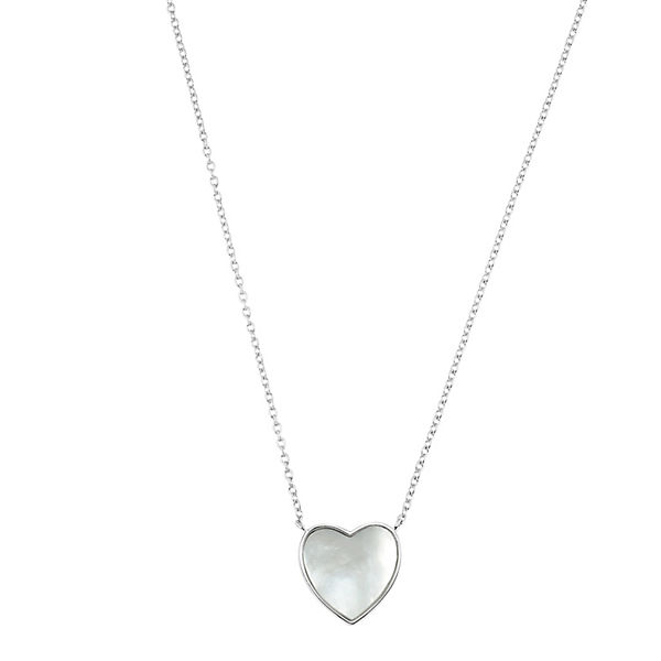 Kette mit Anhänger für Damen, 925 Sterling Silber, Perlmutt | Herz Halsketten