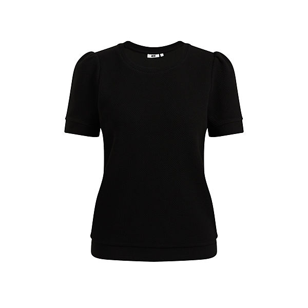 Bekleidung Kurzarmhemden WE Fashion Damen-Kurzarm-Sweatshirt mit Strukturmuster Kurzarmhemden schwarz