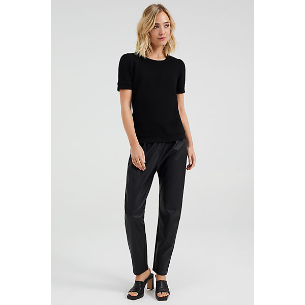 Bekleidung Kurzarmhemden WE Fashion Damen-Kurzarm-Sweatshirt mit Strukturmuster Kurzarmhemden schwarz