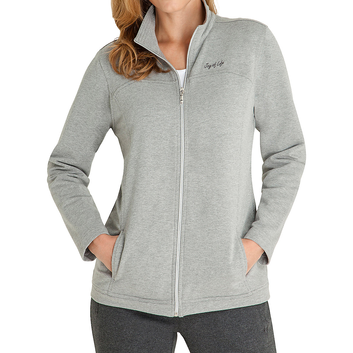 Hajo Damen Homewear Jacke Freizeit Klima-Komfort Stretch Cotton-Mix uni Sweatshirts grau