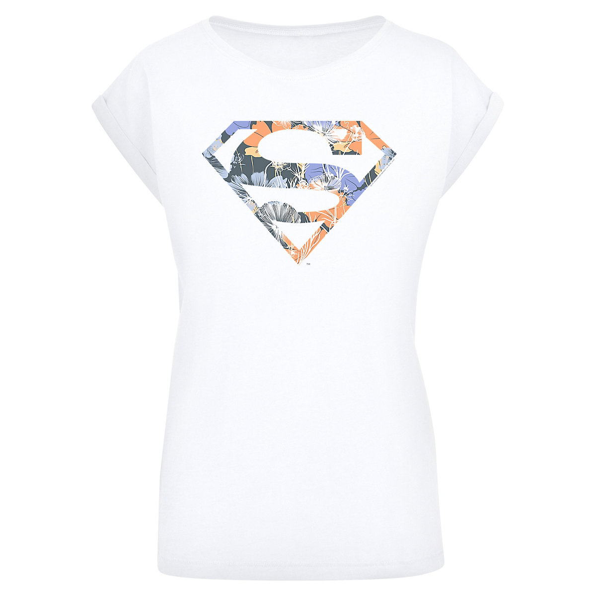 F4NT4STIC Extended Shoulder T-Shirt DC Comics Superman Floral Logo Superheld T-Shirts weiß