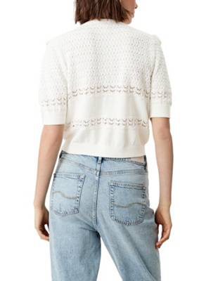 QS by s.Oliver Ajourpulli mit Rüschen Pullover creme