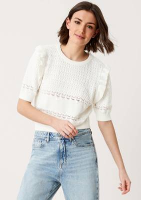 QS by s.Oliver Ajourpulli mit Rüschen Pullover creme