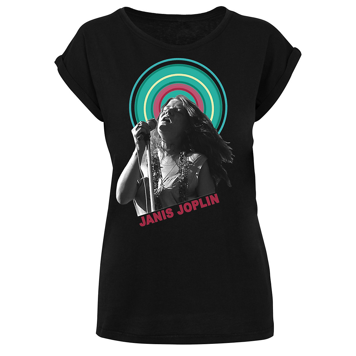 F4NT4STIC Extended Shoulder T-Shirt 'Janis Joplin Halo Photo' T-Shirts schwarz