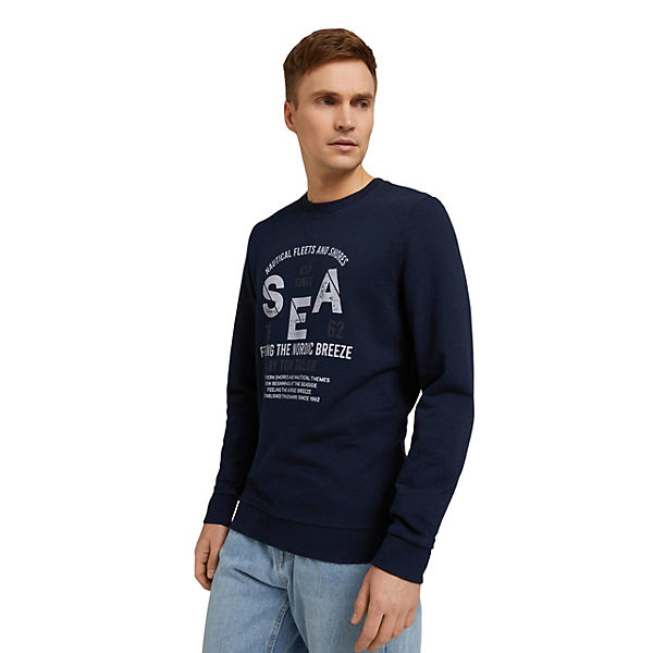 Bekleidung T-Shirts TOM TAILOR Crew Neck Pullover im Washed Look T-Shirts dunkelblau