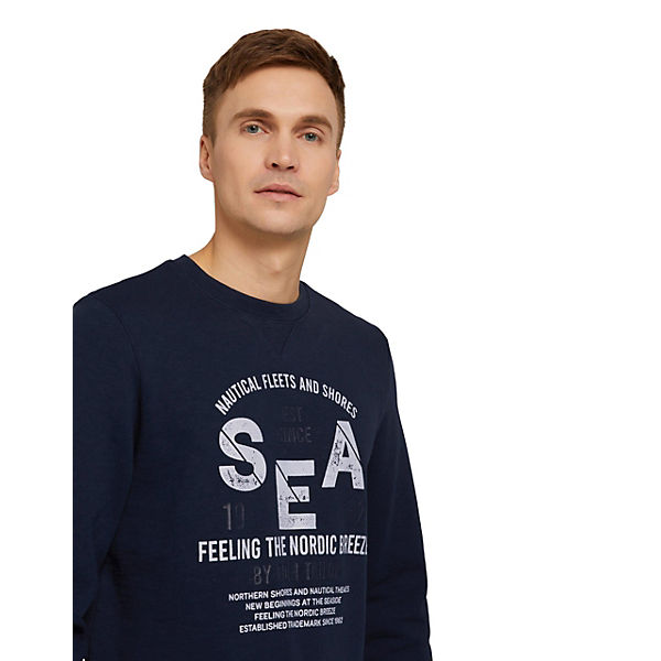Bekleidung T-Shirts TOM TAILOR Crew Neck Pullover im Washed Look T-Shirts dunkelblau