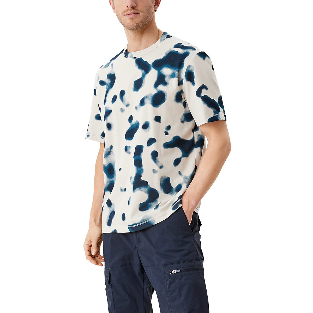 ﻿s.Oliver Jerseyshirt mit Batikmuster T-Shirts creme/blau