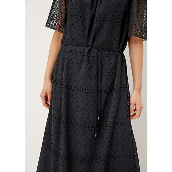 Bekleidung Freizeitkleider s.Oliver BLACK LABEL Kleid aus Broderie Anglaise Jerseykleider schwarz