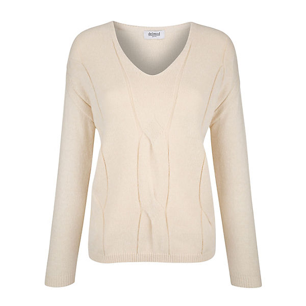Bekleidung Pullover Delmod pure Pullover mit Zopfmuster offwhite