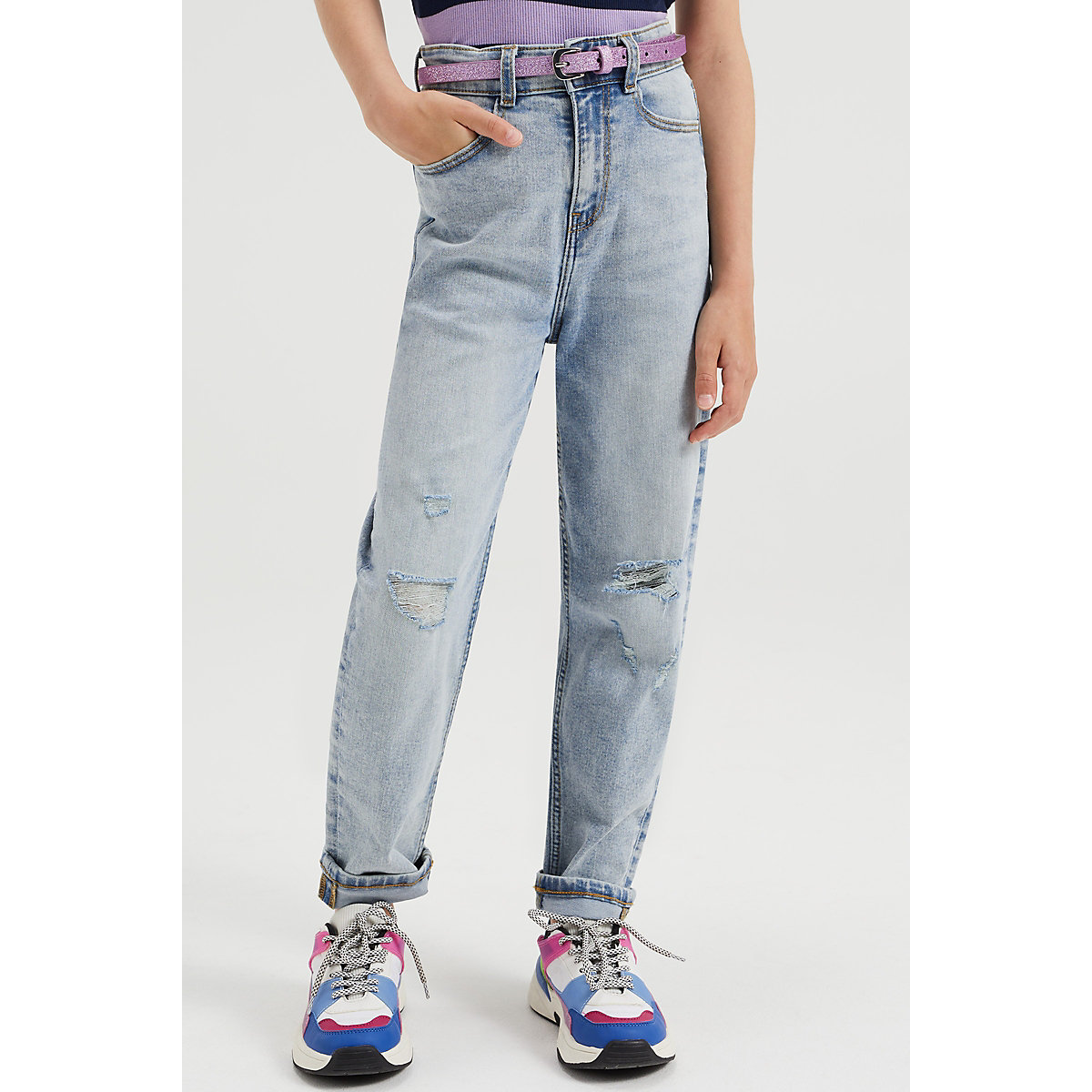 WE Fashion Mädchen-Tapered-Jeans mit hoher Taille Jeanshosen für Mädchen blau