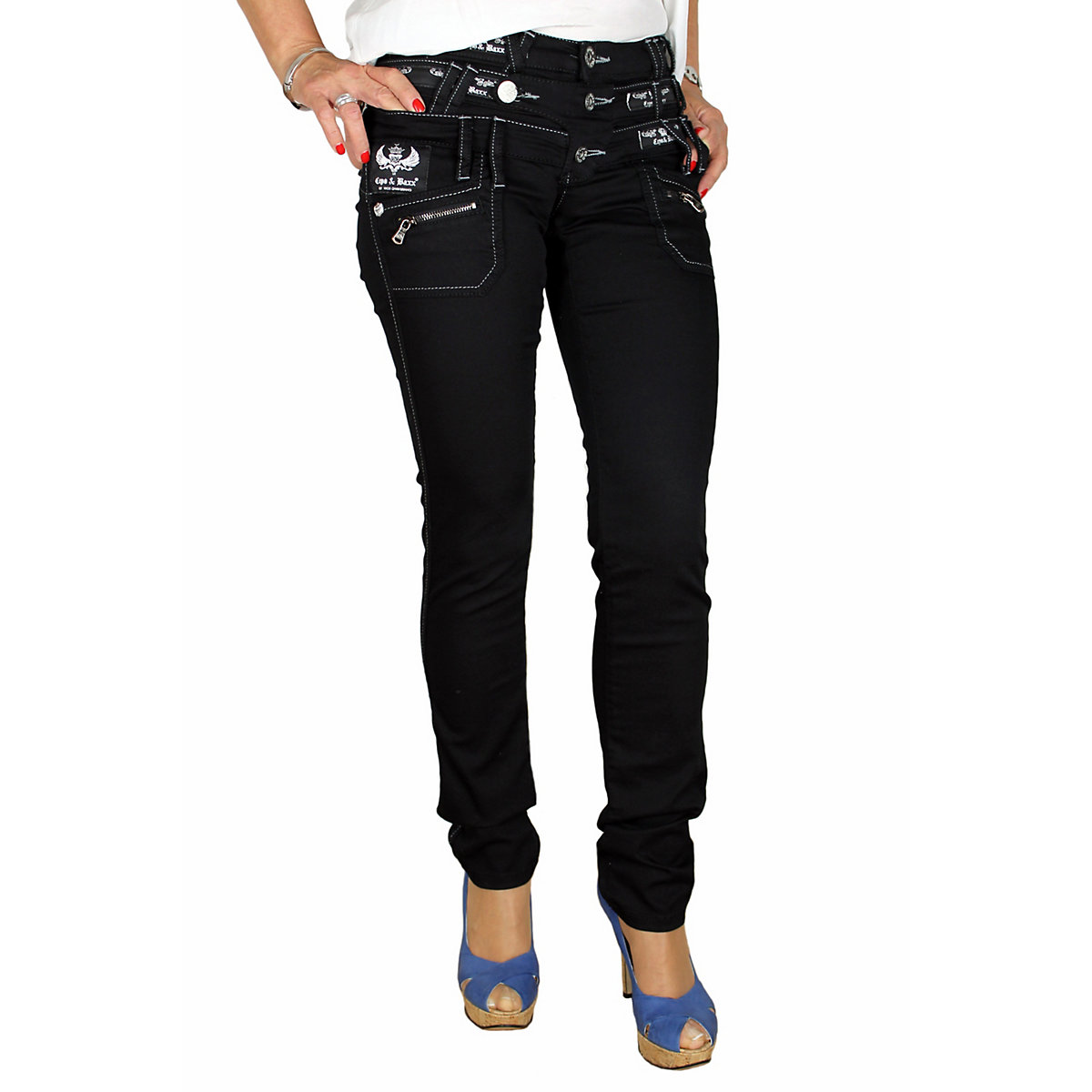 CIPO & BAXX® Damen Jeans Hose im außergewönlichem Design schwarz
