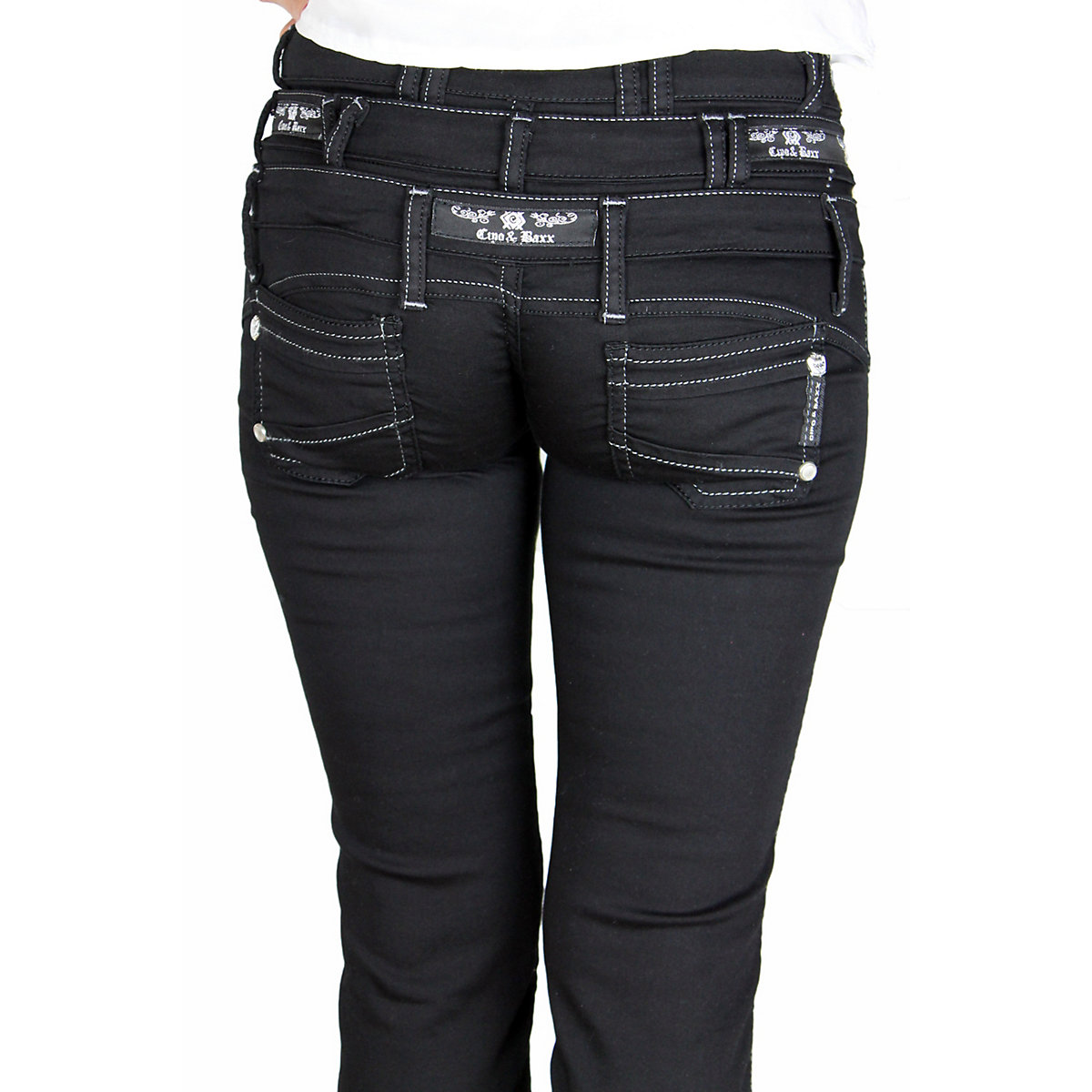 CIPO &amp; BAXX® Damen Jeans Hose im außergewönlichem Design schwarz