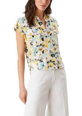 s.Oliver Dobby-Bluse mit Allover-Print Kurzarmblusen creme/gelb