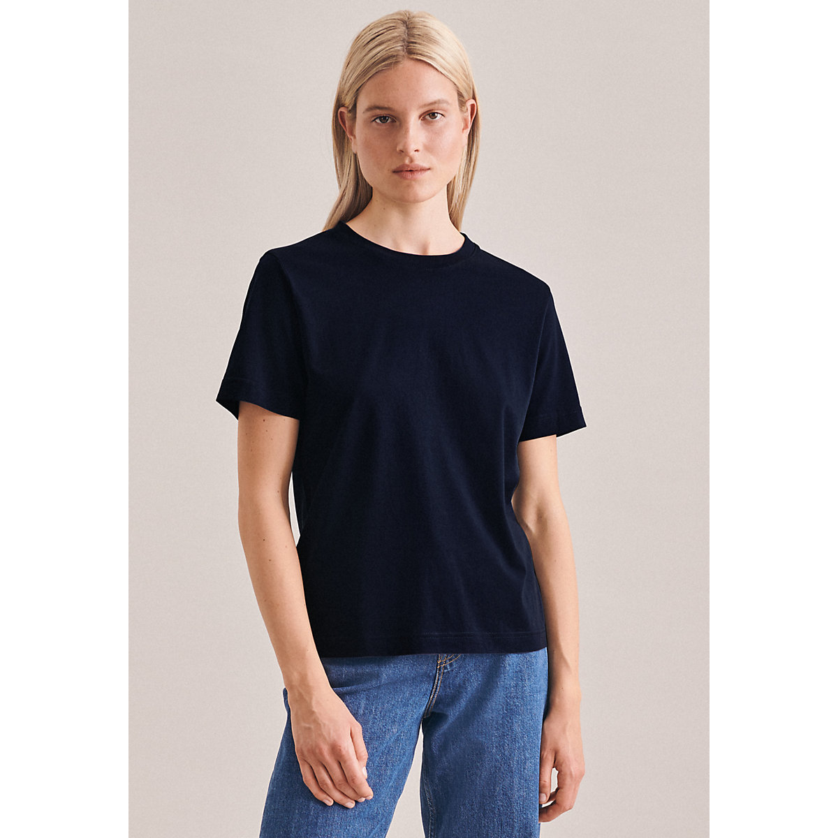 seidensticker T-Shirt Rundhals Regular Fit Kurzarm Uni T-Shirts blau