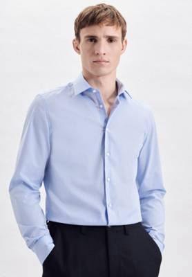 Business seidensticker Extra Slim Hemd Uni Langarmhemden Kentkragen blau Arm langer
