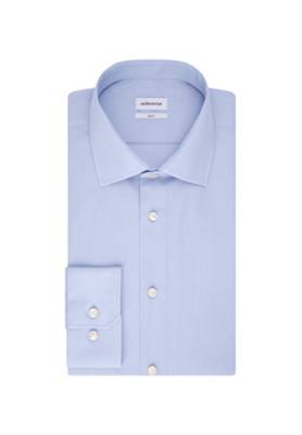 seidensticker Business Hemd langer blau Uni Langarmhemden Arm Kentkragen Extra Slim