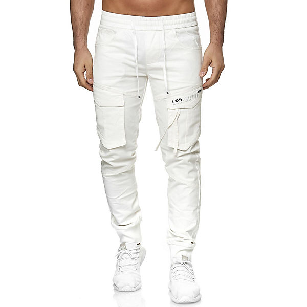 Bekleidung Stoffhosen LEOGUTTI Jogger Chino Jeans Hose Stretch Dehnbund Pants weiß
