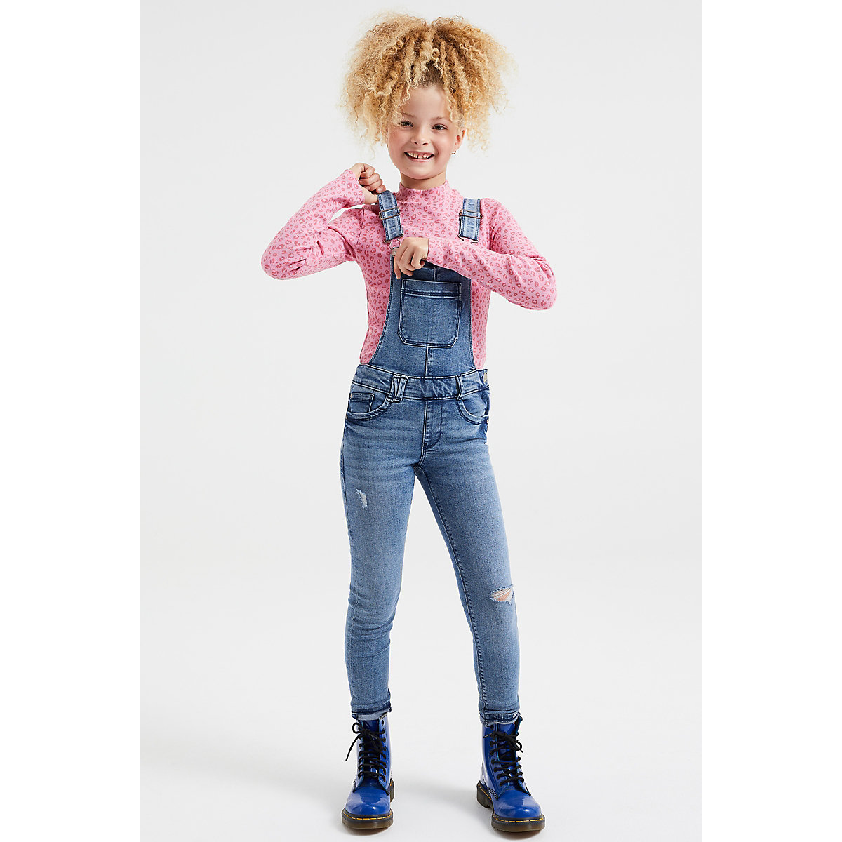 WE Fashion Mädchen-Superskinny-Latzjeans Jumpsuits für Mädchen blau