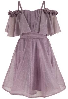Prestije A-Linien-Kleid Kinderkleid aus Glitzerntüll mit Trägern Kleider flieder