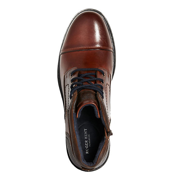 Schuhe Klassische Stiefeletten Roger Kent Schnürstiefelette mit zusätzlichem Innenreißverschluss Schuhweite: H cognac