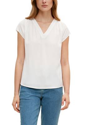 comma Blusenshirt mit V-Ausschnitt Kurzarmblusen weiß