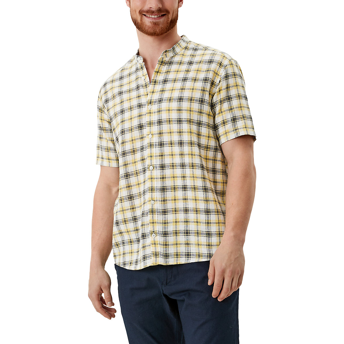 s.Oliver Regular: Kurzarmhemd mit Karos Kurzarmhemden gelb