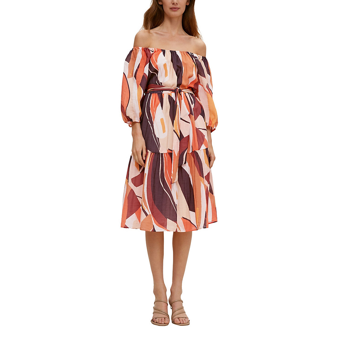 comma Stufenkleid mit Allover-Muster Jerseykleider braun