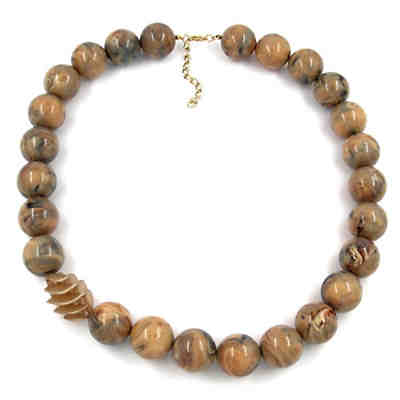 Kette Perlen und Spirale braun marmor Halsketten