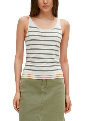 comma casual identity Feinstrick-Top mit Streifenmuster Pullover olive