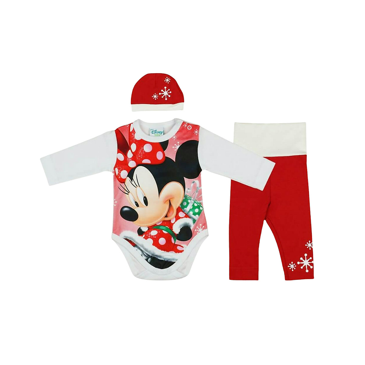 Babybogi Weihnachten Baby Body Set 3tlg Disney Minnie Mouse Festliche Outfit für Mädchen rot/weiß