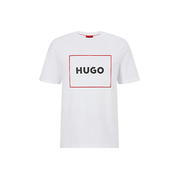 Bekleidung T-Shirts HUGO Herren T-Shirt - DUMEX Rundhals Kurzarm Logo Print Stickerei Cotton T-Shirts weiß