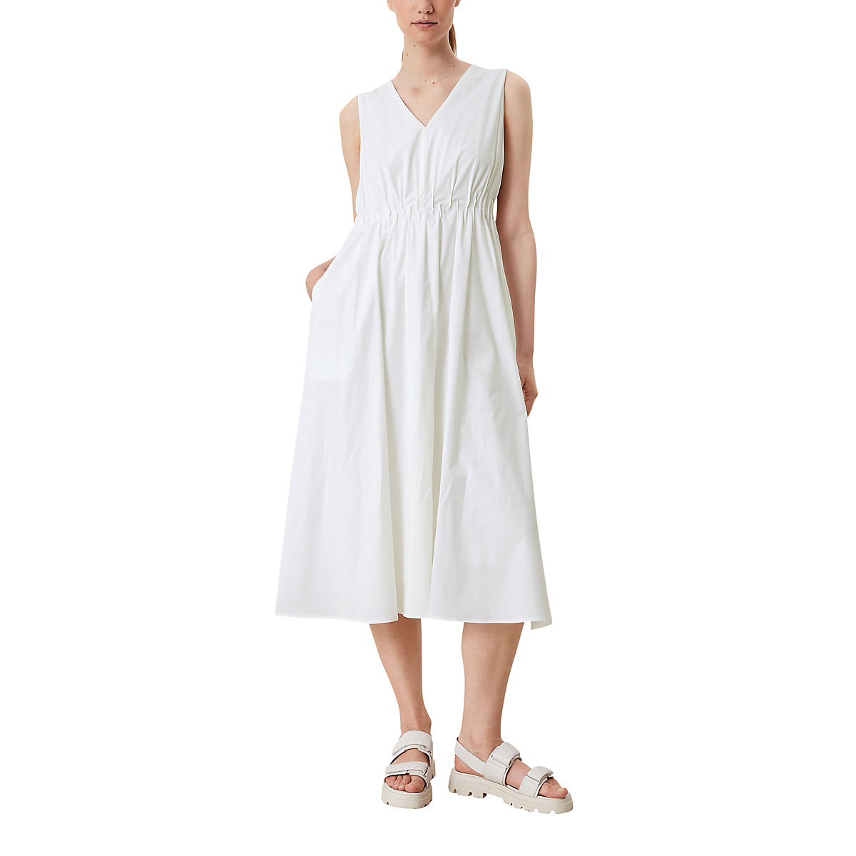 s.Oliver BLACK LABEL Midi-Kleid mit V-Ausschnitt Jerseykleider weiß