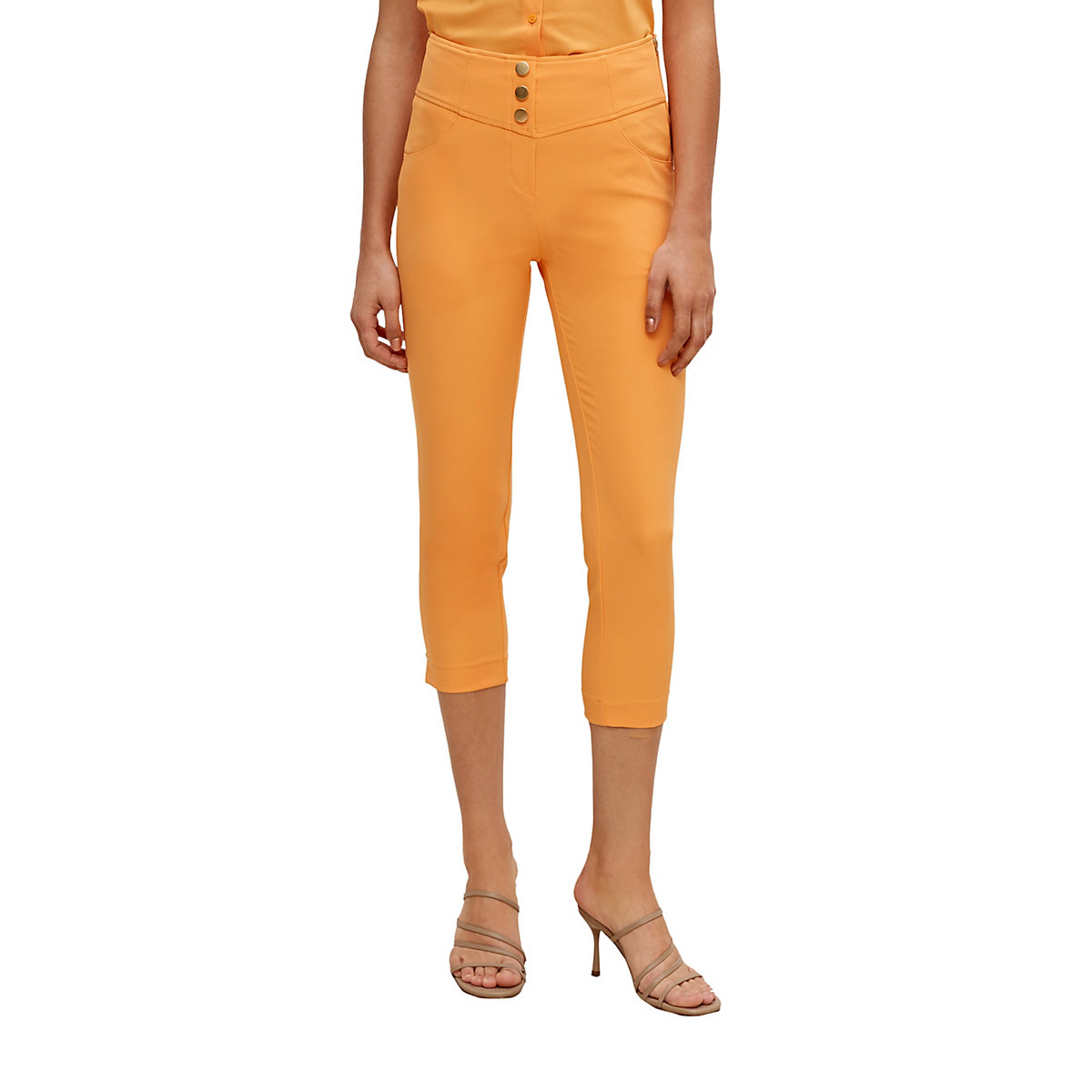 comma Skinny: Caprihose mit breitem Bund 3/4-Hosen orange