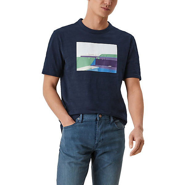 Bekleidung T-Shirts s.Oliver Printshirt mit 3D-Optik-Statement T-Shirts blau