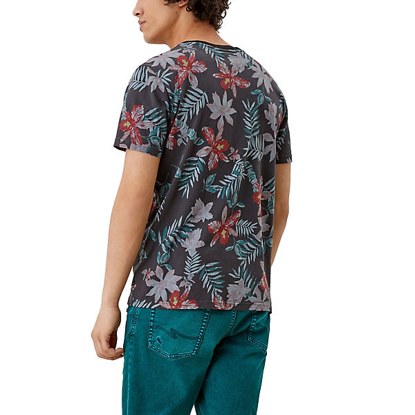 Bekleidung T-Shirts QS by s.Oliver T-Shirt mit floralem Allover-Print T-Shirts schwarz