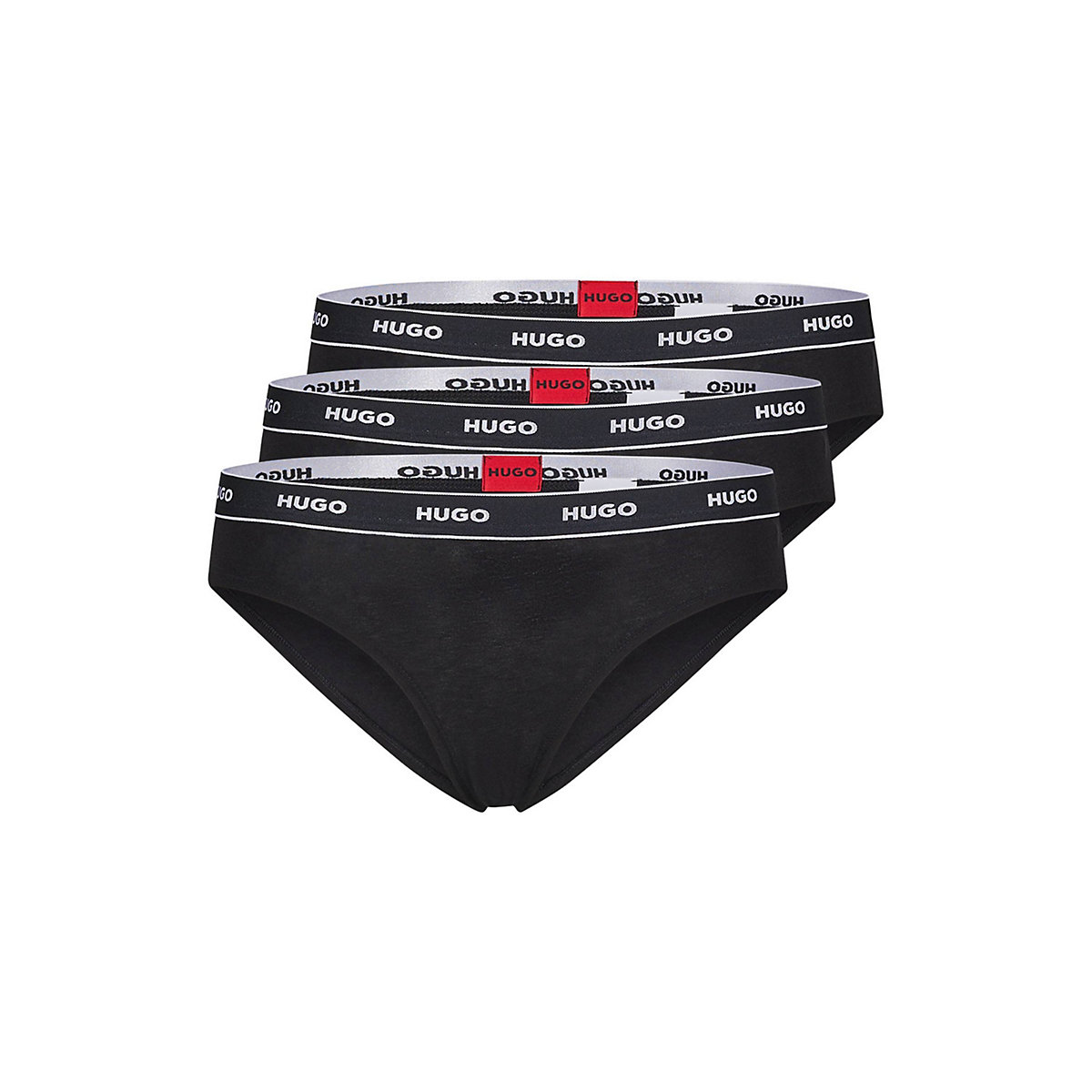 HUGO Damen Slips 3er Pack Brief Stripe Unterwäsche Baumwolle Logo einfarbig Slips schwarz