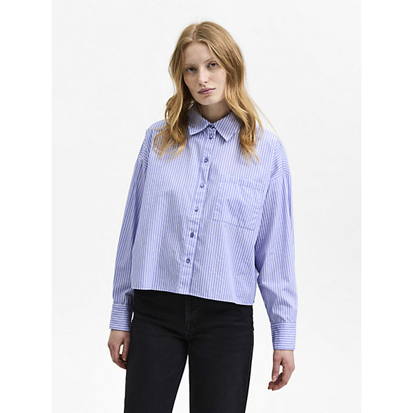Cropped Basic Bluse Langarm Hemd aus Baumwolle SLFREKA