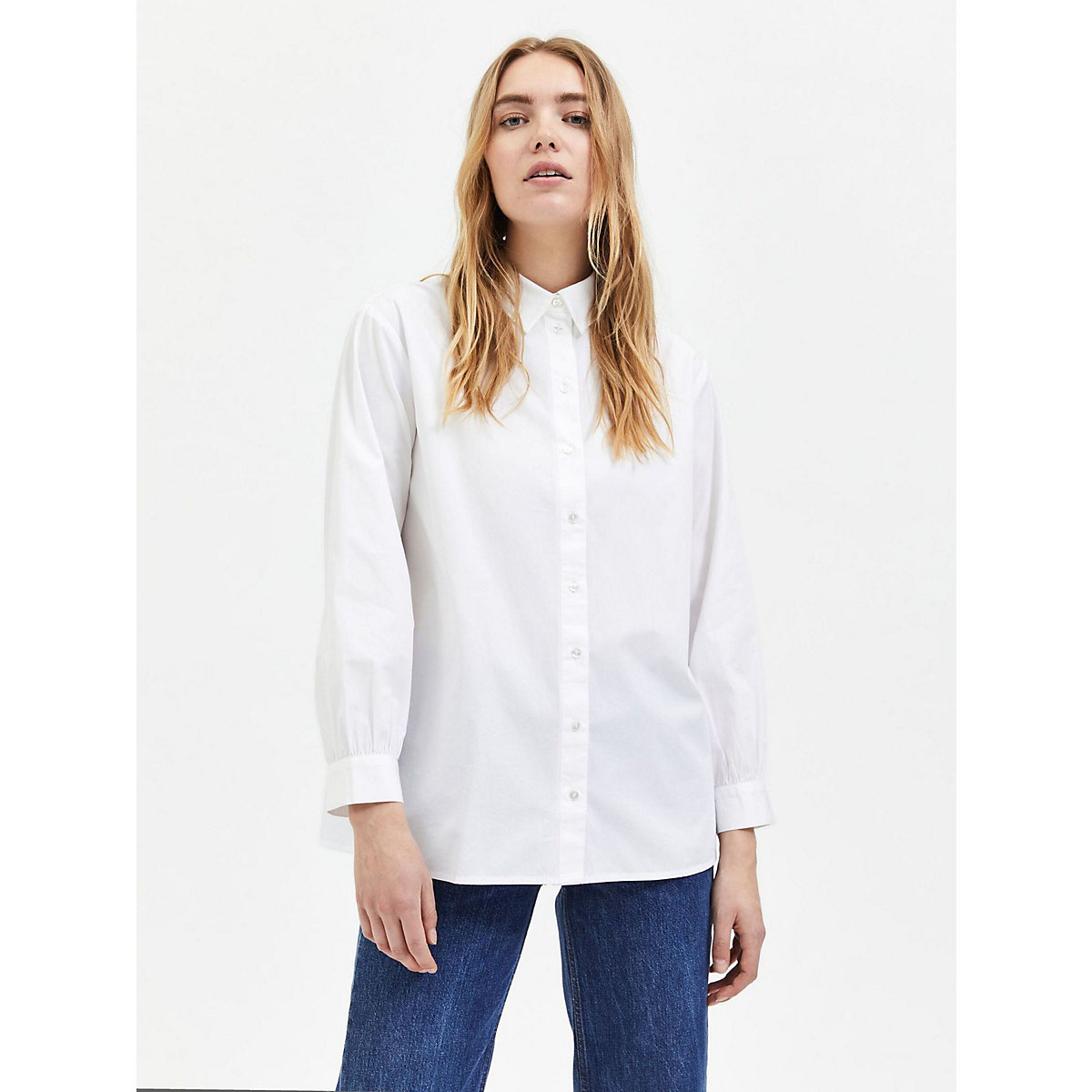SELECTED FEMME Basic Langarm Hemd Bluse aus Baumwolle SLFREKA weiß