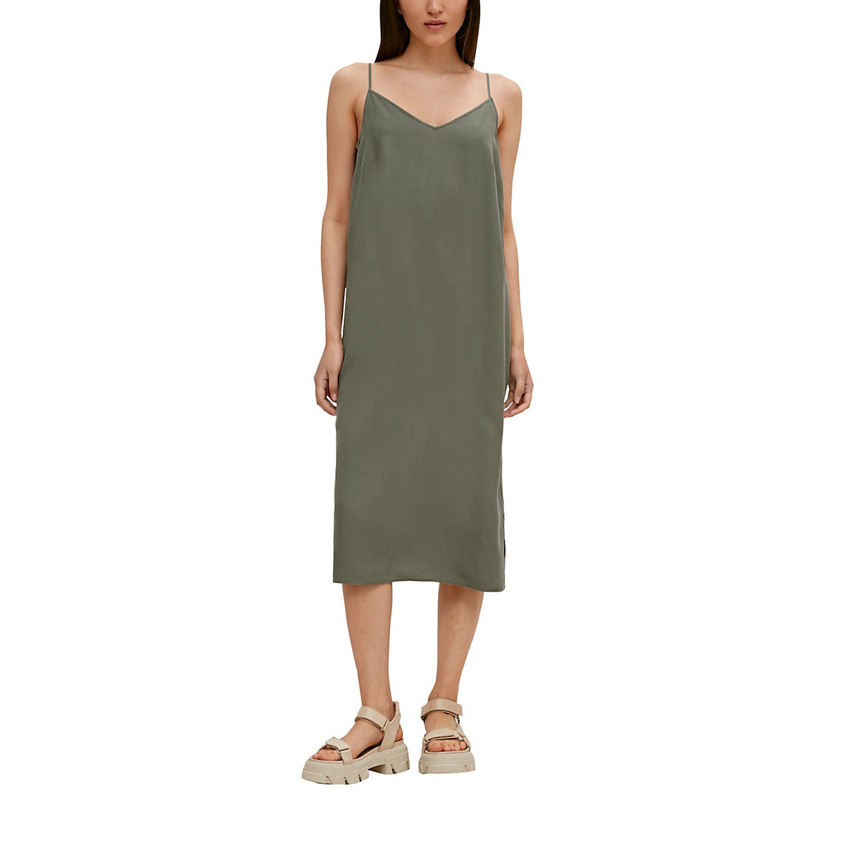 comma casual identity Midi-Kleid mit Galonstreifen Jerseykleider olive