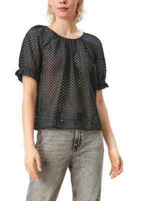 QS by s.Oliver Bluse mit Lochmuster Kurzarmblusen schwarz