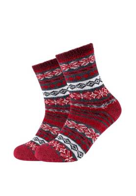 camano Online Women cosy double layer winter Socks 2p rot