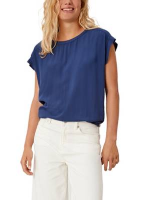 QS by s.Oliver Bluse mit modischem Rückenschlitz Kurzarmblusen blau