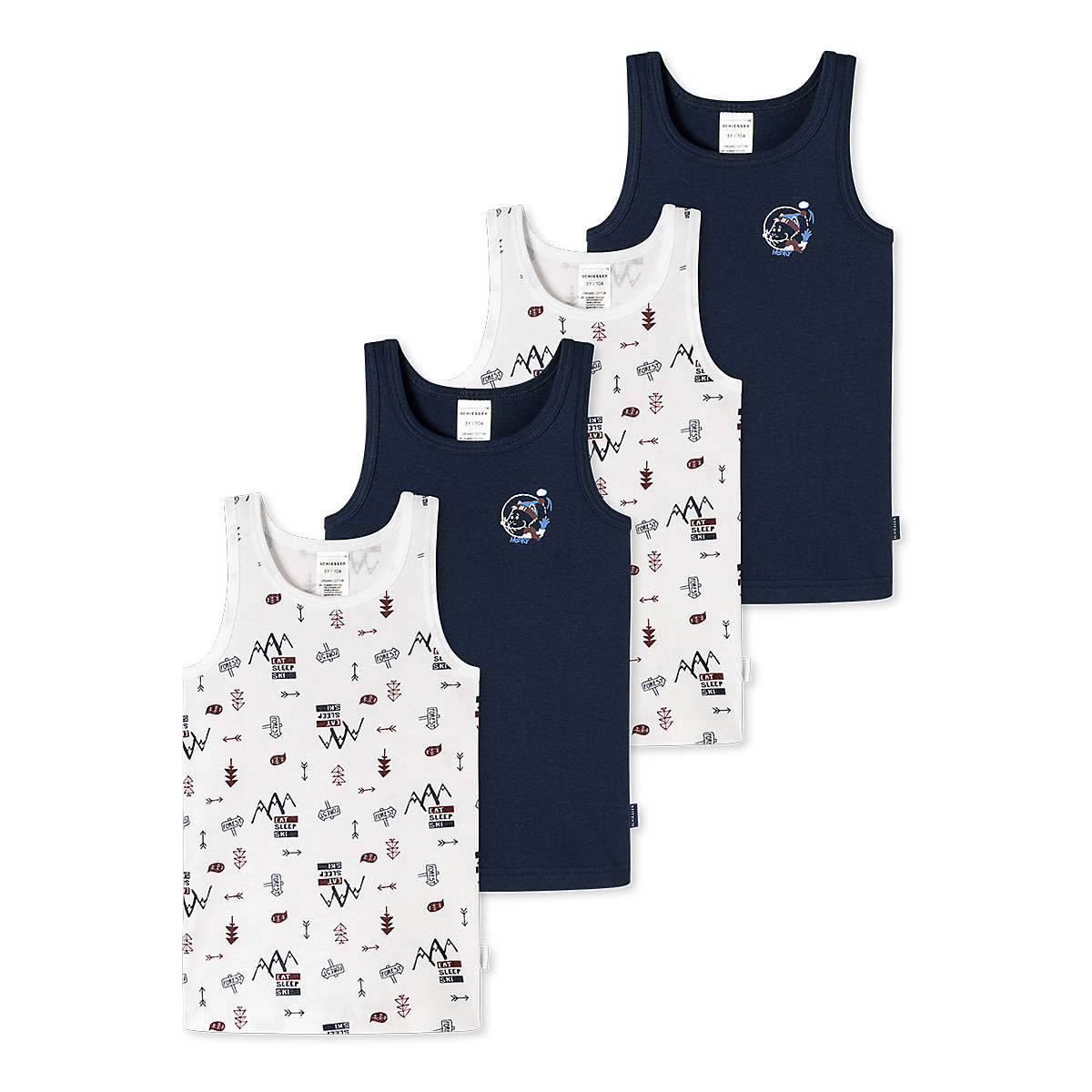 SCHIESSER Unterhemd 4er Pack Feinripp Organic Cotton Unterhemden für Jungen dunkelblau