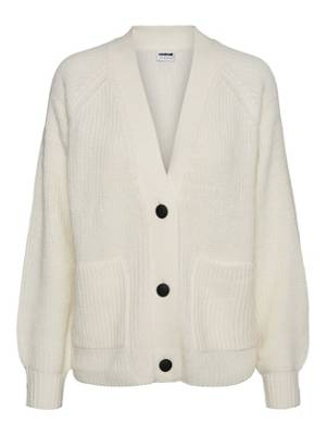 NOISY MAY Langarm Strickjacke V-Ausschnitt Cardigan NMTIMMY weiß