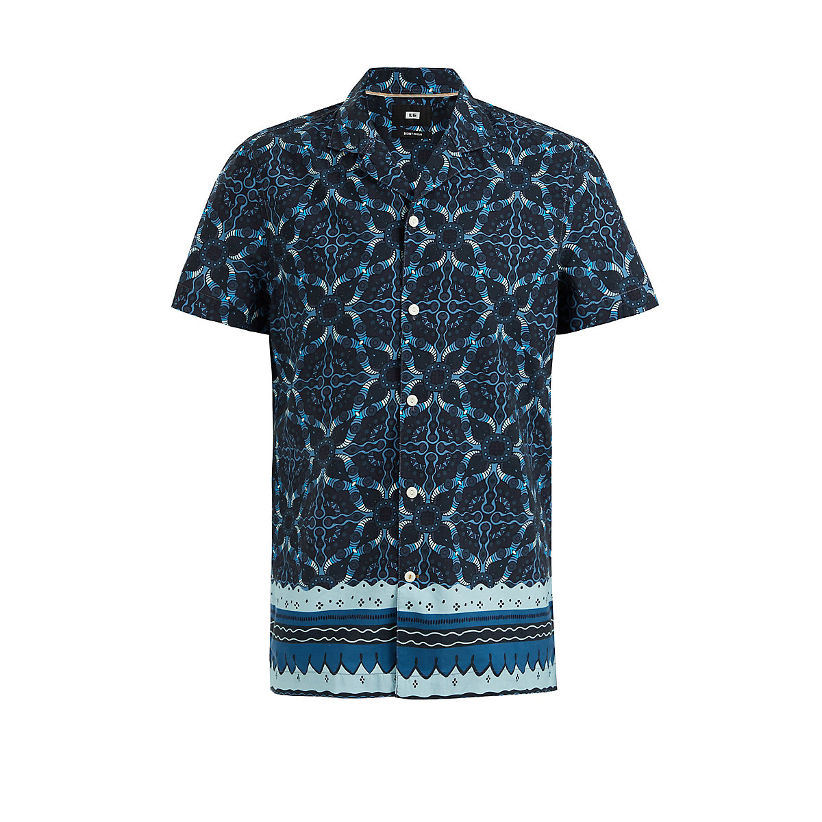 WE Fashion Herren-Regular-Fit-Hemd mit Muster Langarmhemden blau