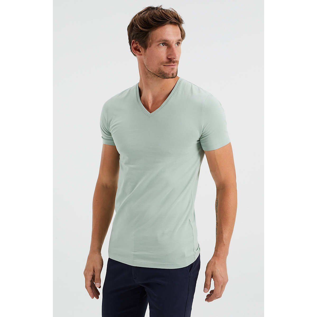 WE Fashion Herren-T-Shirt mit V-Ausschnitt T-Shirts grün PR8653