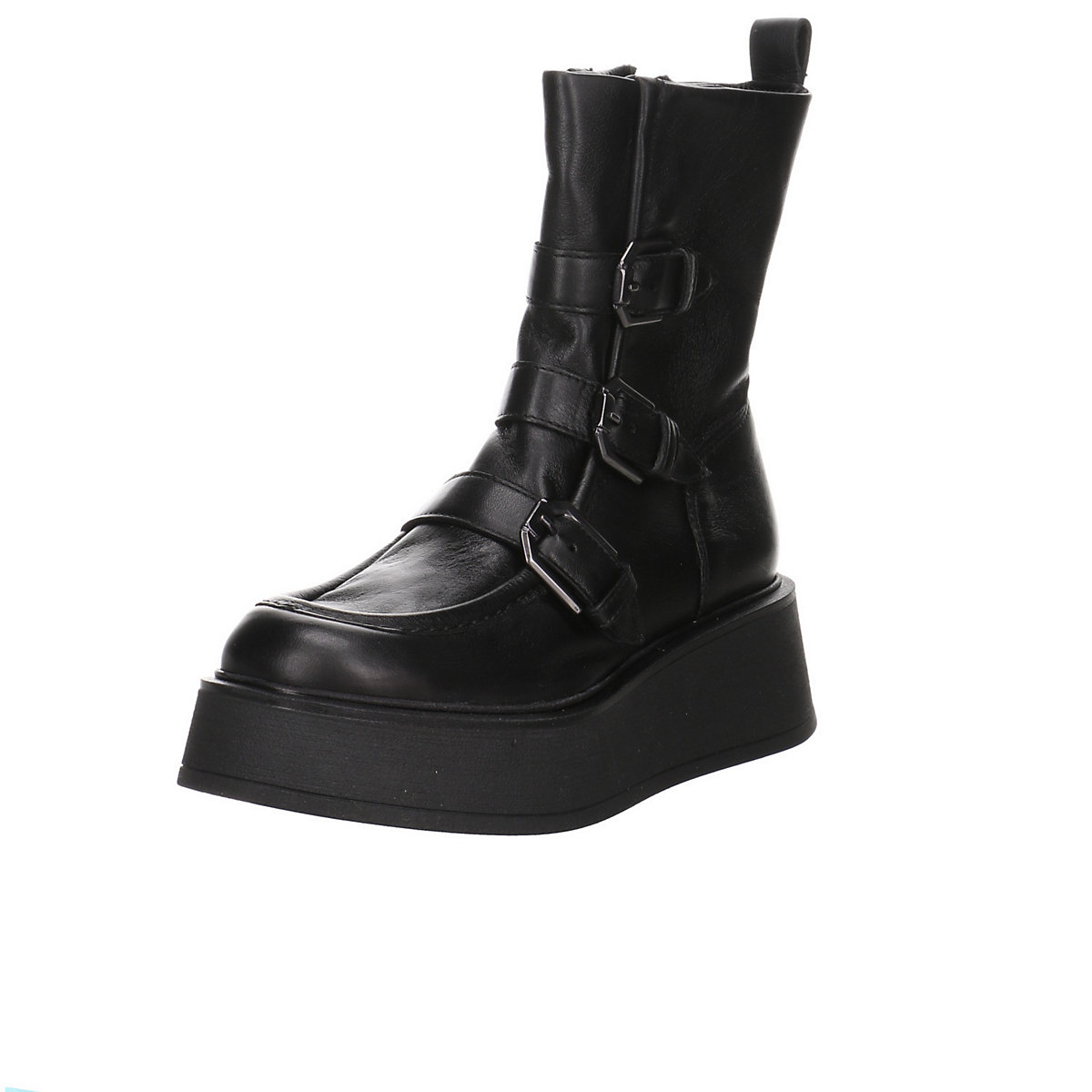 MJUS Damen Stiefeletten Schuhe Biker Boots Elegant Freizeit Glattleder uni Plateau-Stiefeletten schwarz