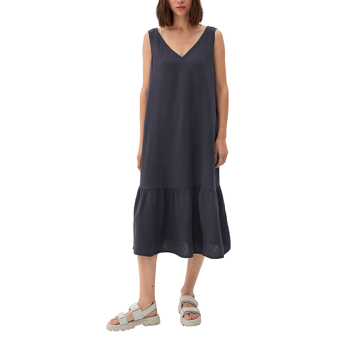 s.Oliver Musselin-Kleid mit Waschung Jerseykleider blau s.Oliver Musselin-Kleid mit Waschung Jerseykleider blau